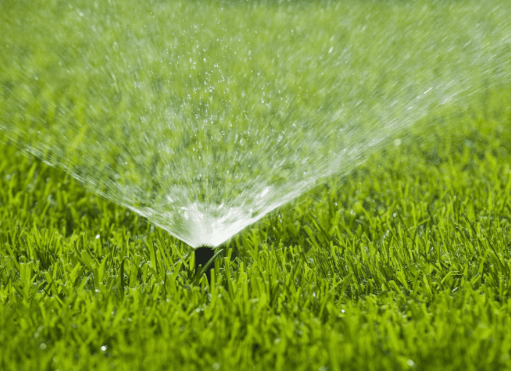 Lawn Sprinkler Watering Lawn in Heat