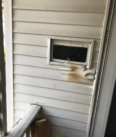Home siding melted due to leaf blower exhaust - lawn and landscaping accident