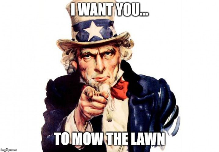 Political "I want you" spoof on lawn mowing