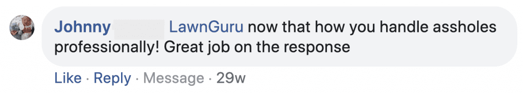 LawnGuru clapbacks on Facebook