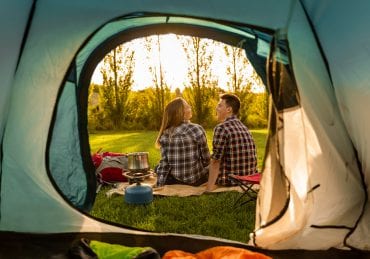 Couple backyard camping.