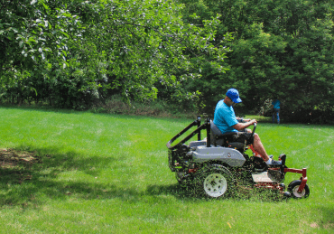 A LawnGuru Professional mowing a lawn in Ann Arbor, Michigan