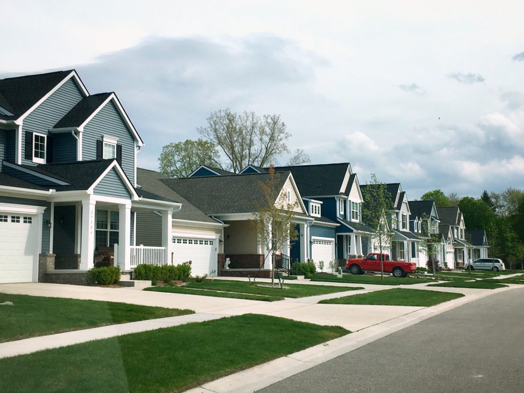 Row of neighborhood houses in the suburbs