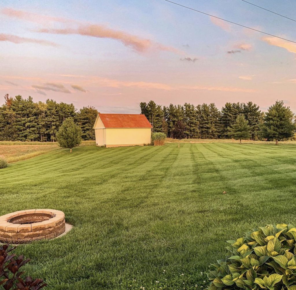 Freshly cut lawn during fall in michigan