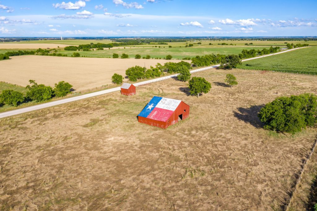 Aerial view of a freshly mowed lawn in Mesquite Texas