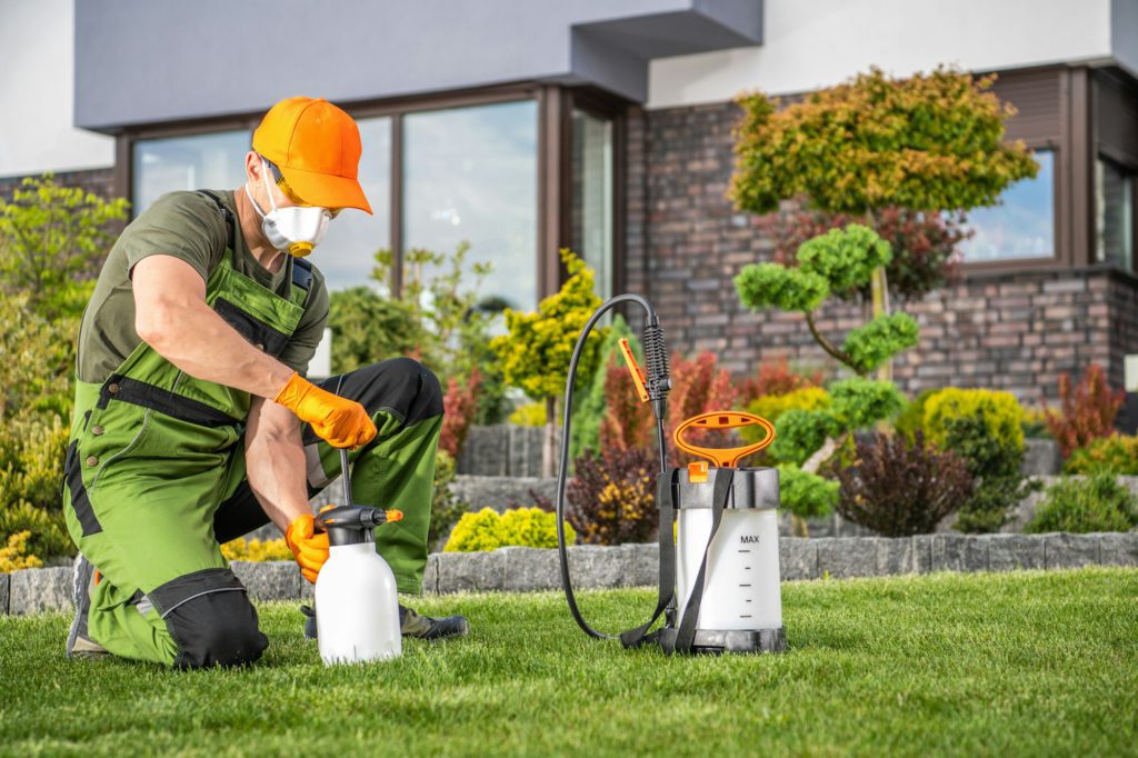 Landscaper Preparing to Perform Pest Control Treatment